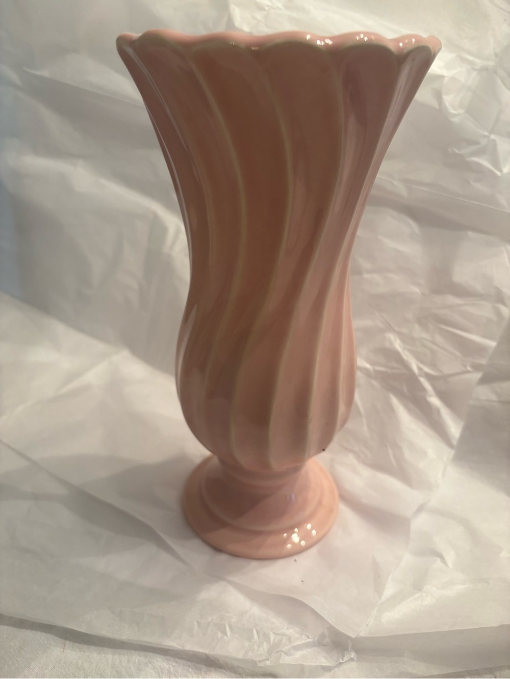 Vintage Haegar Pink Ceramic Swirl Vase - 10 inches tall by 5 inches wide (mouth)